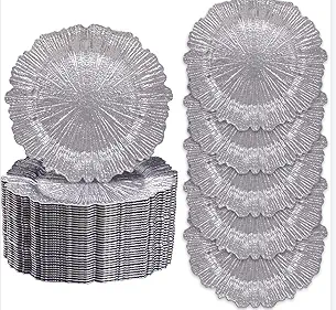 MAONAME 13" Gold Charger Plates Set of 50, Reef Plate Charger Bulk, Round Chargers for Dinner Plates, Plastic Table Chargers for Wedding Decor