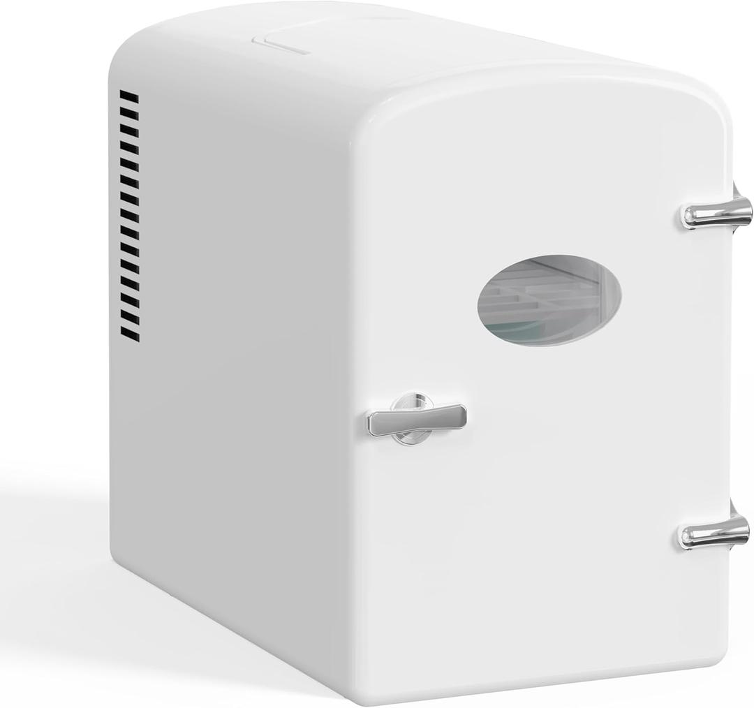 Simple Deluxe 6L Portable Mini Fridge with Observation Window, Warmer and Cooler 9 Cans Compact Refrigerator, 100% Freon-Free & Eco Friendly, White