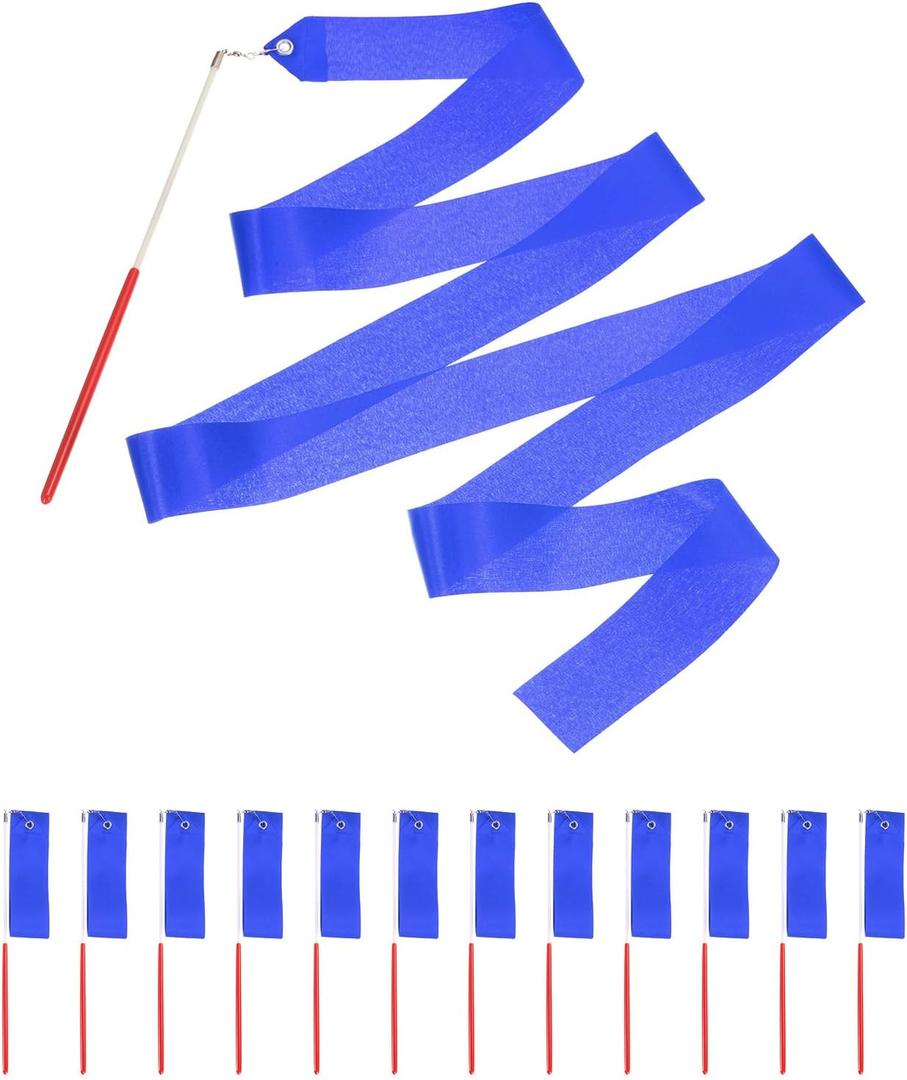 uxcell Dance Ribbon, Gymnastics Ribbon Twirling Ribbons for Birthday Party Streamers Decoration,Circus Carnival Ribbon with Sticks Wands (Sapphire Blue)