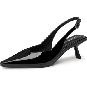 IDIFU IN2 Kitten Heels Closed Toe Slingback Pointed Toe Women's Pumps Dressy Dress Shoes for Women Low Comfortable Short Heels Wedding Prom Bridal Party Work Business Office Formal Pumps Shoes (7, Black 01)