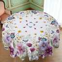 60 Inch Round Tablecloth, Floral Butterfly Waterproof Table Cover