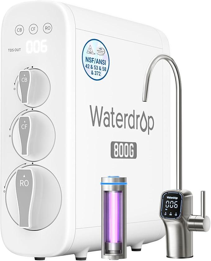 Waterdrop X8 Reverse Osmosis System, NSF/ANSI 42&58&372 Certified, 800 GPD Tankless RO Water Filter, 9-Stage Filtration, Undersink, 2:1 Pure to Drain, LED Faucet, BPA Free, [ NO Minerals Added ]