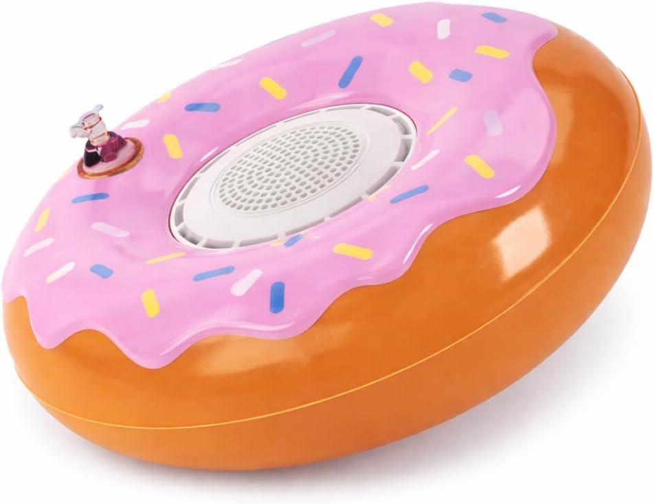Waterproof Inflatable Floating Donut Speaker, IPX7 Waterproof Pool Speaker with 4 Hour Battery, 3W Speaker Output, USB-C Charging Cable Included, Pink and Orange Design