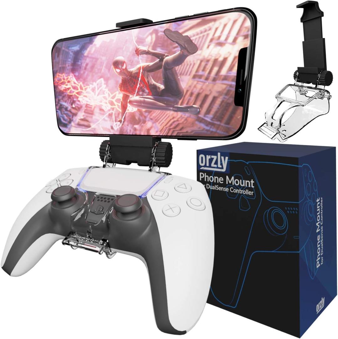 Orzly PS5 Controller Mobile Gaming Clip, DualSense Controller Phone Mount Adjustable Phone Holder Clamp Compatible with PlayStation 5 Dualsense Controller