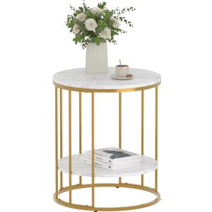 Adompacat Side Table, 2-Tier Round End Table for Couch, Small