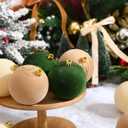 Syhood 15 Pcs 3.15" Christmas Velvet Balls Ornaments with 30 Flocked Bows 1 Vintage Ribbon Velvet Neutral Christmas Tree Decoration for Xmas Holiday Decor(Green/Khaki/White)