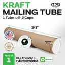 Cardboard Mailing Tube, 4" x 24" with Plastic Caps - USA-Made USPS Approved Poster Tube for Documents & Blueprints - Reinforced Mailing Cylinders for Shipping & Storage by IDL Packaging