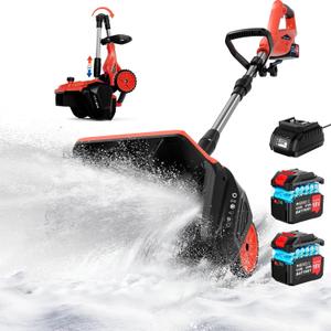 [2026 Upgraded Version] Electric Cordless Snow Shovel with Wheels, 17-Inch | 9000mAh High Power Brushless Snow Blower with Handle, 350lbs/min Snow Removal/Adjustable Plate for Driveway Deck Sidewalks