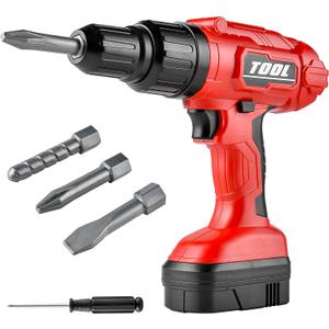 Toy Choi's Toy Drill Set - Electric Pretend Play Tool with Realistic Sound & Action, Construction Toy Tools for Kids Ages 3-5 with Toddler Drill Screw Set (Red)