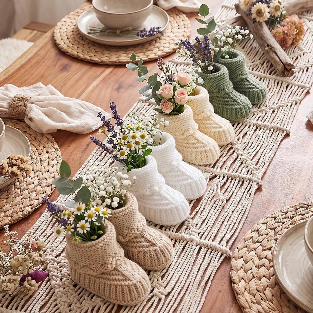 Tranqun Baby Shower Booties Centerpiece Knitted Booties to Fill with Flowers DIY Boho Rustic Table Decor for Flower Baby Shower Gender Reveal Party Craft Centerpiece Decor (Classic,Sage Green,4 Sets)