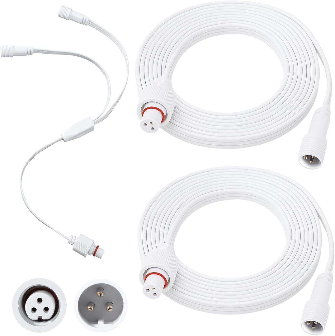 3 Pcs Extension Cable Kit Compatible with Govee Permanent Outdoor Light 3 Pins Y Splitter Cord Straight Extension Compatible with Govee H705 H706 H805 Weatherproof Patio Yard (6.2 ft,White)