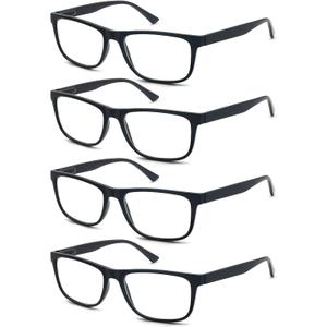 Reading Glasses 2.50 Oversized Large Square Men Readers Black Frame 4 Pack, Comfy Lightweight Eyeglasses for Reading Flexible Spring Hinge
