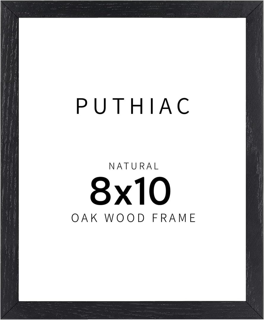 puthiac 8x10 Black Oak Wood Picture Frame - 8"x10" Photo Frame, 8x10 Picture Frame Wood, Natural Solid Wooden Picture Frames for Wall Art Photo and Prints (1 Pack, Black)