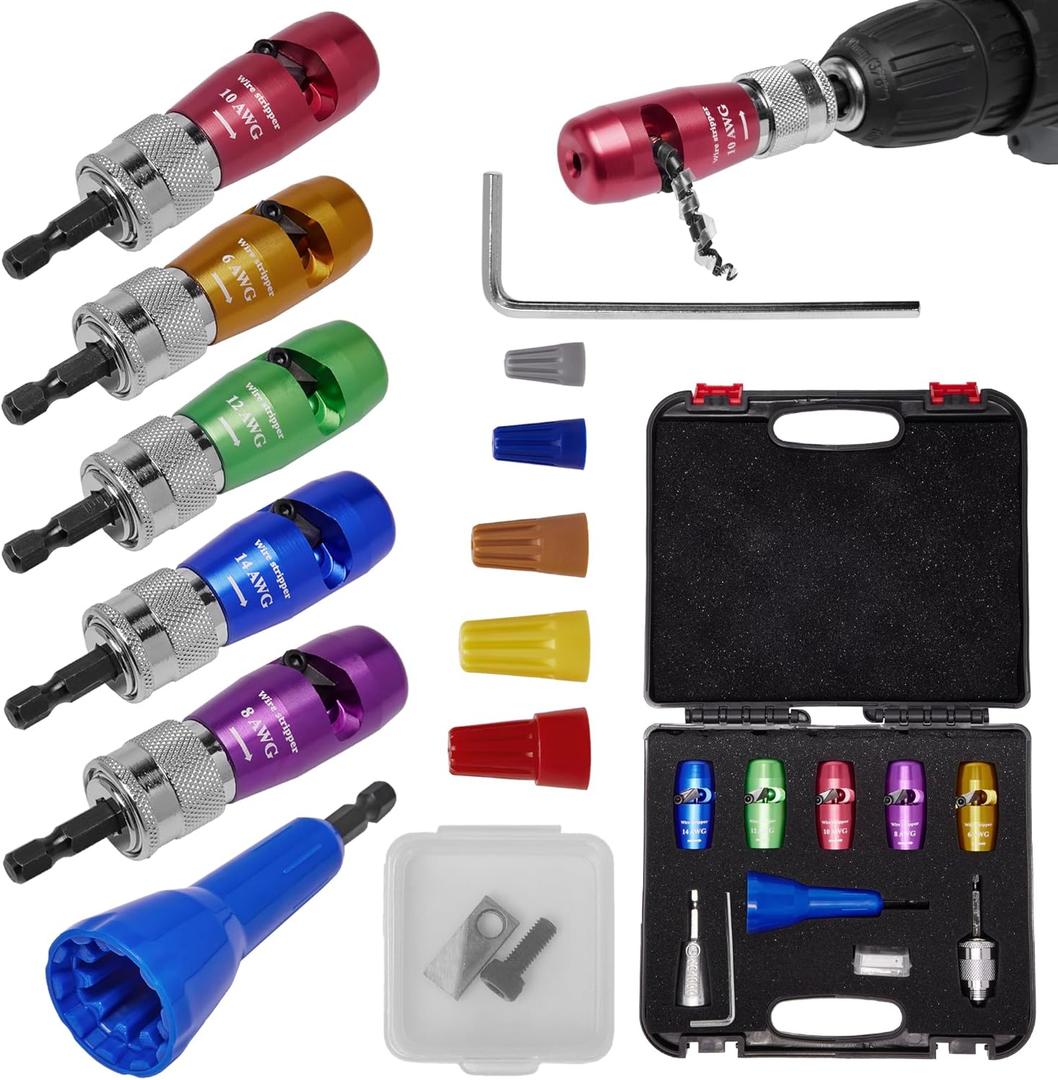 Wire Stripping Tool & Wire Twisting Connector, Wiring Pro Wire Stripper, Electrician Drill Wire Stripper and Twister, Electrical Wire Twister Tool for Drill Set