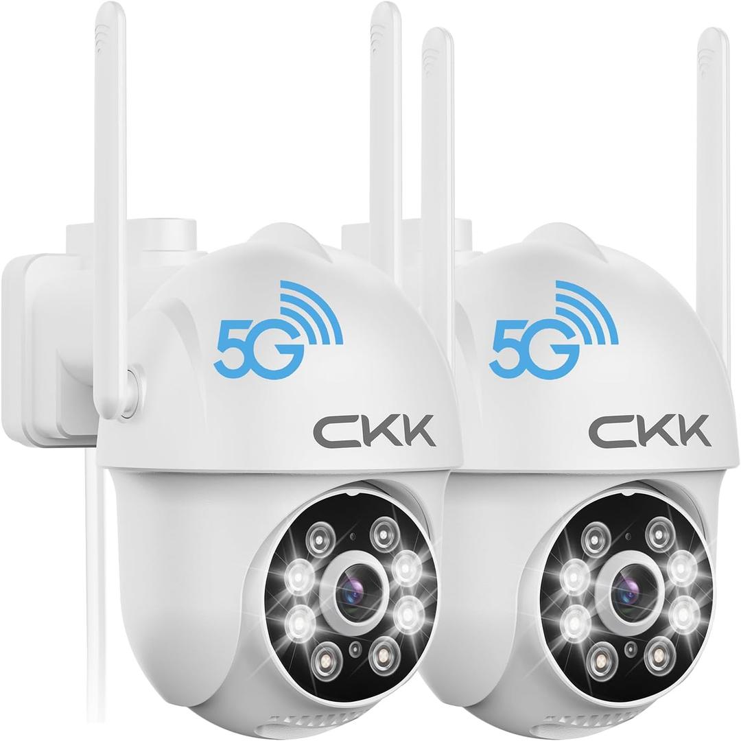 CKK 2K Security Cameras Outdoor 2Pack, 2.4G/5G Wireless Home Security Cameras, 360 PTZ, PIR Motion Detection, Color Night Vision, 2-Way Talk, Waterproof, Audible & Floodlight Alarm, Works with Alexa