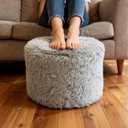 Round Pouf Ottoman Foot Rest, 19"15" Soft Foam Filled Foot Stool, Lightweight Decorative Pouf for Living Room, Bedroom or Couch, Modern Small Ottoman for Relaxing, Grey