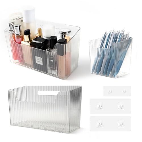 "Set of 3 Shower Caddy & Cabinet Door Organizer - Wall Mounted Shower Shelves with Adhesive, Stackable Plastic Shower Organizer, Clear Bathroom Organizers for Kitchen, Pantry (BPA Free, Large)"