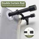Double Curtain Rods 72-144 Inches for Windows, 1 Inch Diameter Adjustable Heavy Duty Drapery Rod with Aluminum Alloy Brackets and Finials, Modern Stylish Dual Curtains Rod, Matte Black