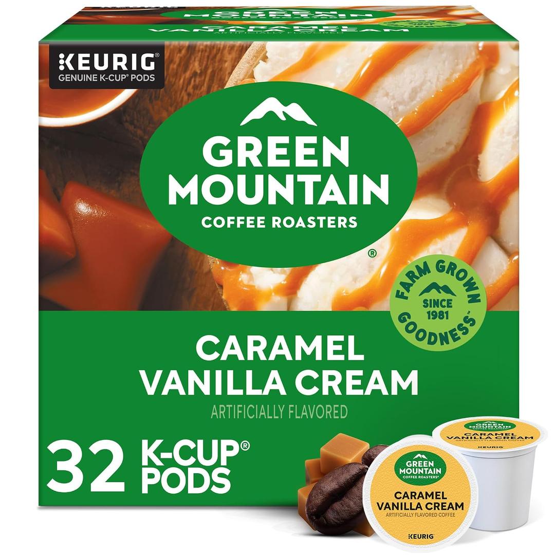 Green Mountain Coffee Roasters Caramel Vanilla Cream, Single-Serve Keurig K-Cup Pods, Flavored Light Roast Coffee Pods, 32 Count (EXP 03/27/28)