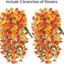 Ivydale 2 PCS Artificial Hanging Flowers Fake Plants Outdoor,Silk Morning Glory Faux Flowers with Eucalyptus Leaves,UV Resistant Realistic Hanging Plants for Home Garden Decor (Yellow+Orange)