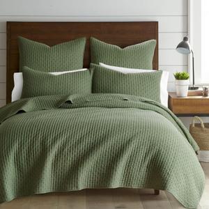 Levtex Home - Cross Stitch Forest Green Quilt Set - 100% Cotton - King/Cal King Quilt (106x92in.) + 2 King Shams (36x20in.) - Reversible - Cotton Fabric