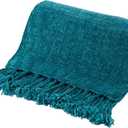 BATTILO HOME Teal Blue Throw Blanket for Couch, Bed, Sofa - Soft Cozy Chenille Throw Blanket with Fringe Tassels, Lightweight Turquoise Green Knit Throw for Home Decor, 50"x60"