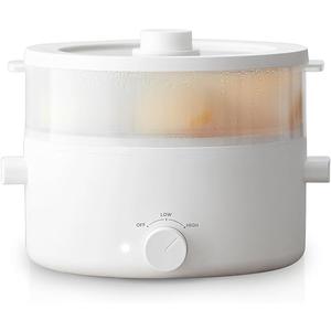 Electric Steamer for Cooking, 2L Ceramic Glaze Non-stick Pot, Dual Power Multi-functional Electric Cooker, Suitable for Steak, Pasta, Hot Pot, Ramen, Quick Heating and Overheat Protection