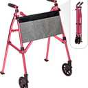 Stander Wonder Walker Plus, Lightweight Folding Mobility Aid for Adults, Seniors, and Elderly, Collapsible Travel EZ Fold-N-Go with Wheels, Glides, & Basket, Regal Rose, Standard