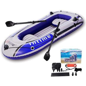 4 Person Inflatable Boat Canoe - Blue+Gray 9Ft Raft Inflatable Kayak with Air Pump Rope Paddle 2,3 Or 4 Person Boat for Adults and Kids, Portable Fishing Boat 7 Kayak Water