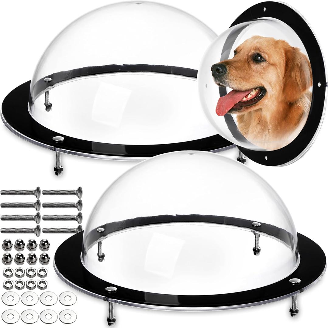 Goaste 2 Pack Dog Fence Window, 12.4 Inch Clear Pet Dome, Durable Plastic Pet Peek Windows Playground, Doggie Fence Safe Domes, Pets Supply for Dog Cat Horse, 12.4 x 4.9 Inch