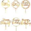 Happy Birthday Cake Toppers Gold, 18 Pcs Gold Happy Birthday Cake Topper, Acrylic Cake Decoration, Double-Sided Glitter of Birthday Cake Topper for Children or Adults (Word)