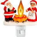Abscalar Santa Claus & Mrs. Claus Christmas Campfire Flickering NightLight, Cute Swivel Plug-in Figurine Lamp for Holiday Decor, Indoor, Campfire Night Light with Flicker Bulb, Figurine Light