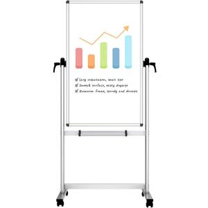 VIZ-PRO Double-sided Magnetic Mobile Whiteboard,48 x 24 Inches, Portrait Orientation,Aluminium Frame and Stand