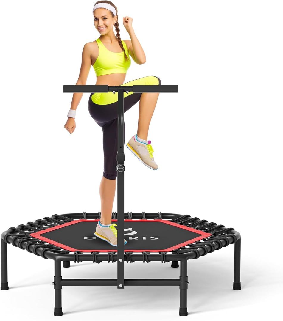 CLORIS 45'' Rebounder Trampoline for Adults - Max Load 450lbs, Trampoline with Adjustable Foam Handle Indoor/Outdoor Fitness Body Exercise (Red)