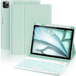 OYEEICE Keyboard Case for iPad Air 5th/4th Pro 11 inch, 7-Color Backlit Detachable Wireless Keyboard Case with Pencil Holder, Stand Folio Cover for Gen 2020/2022, Pro 4th/3rd/2nd/1st Gen (Green)
