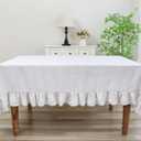 54"x54" Decorator Tablecloth Dining and Banquet Rustic Style Linen Ruffled Edge (White)