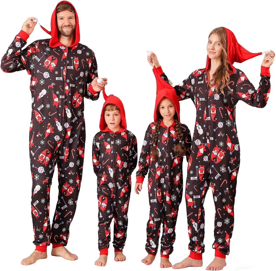 VNVNE Matching Christmas Onesie Pajamas for Family/Couples/Women/Men, Xmas Holiday Reindeer Striped Adults Pjs Sleepwear (Large, Cane Dwarf)