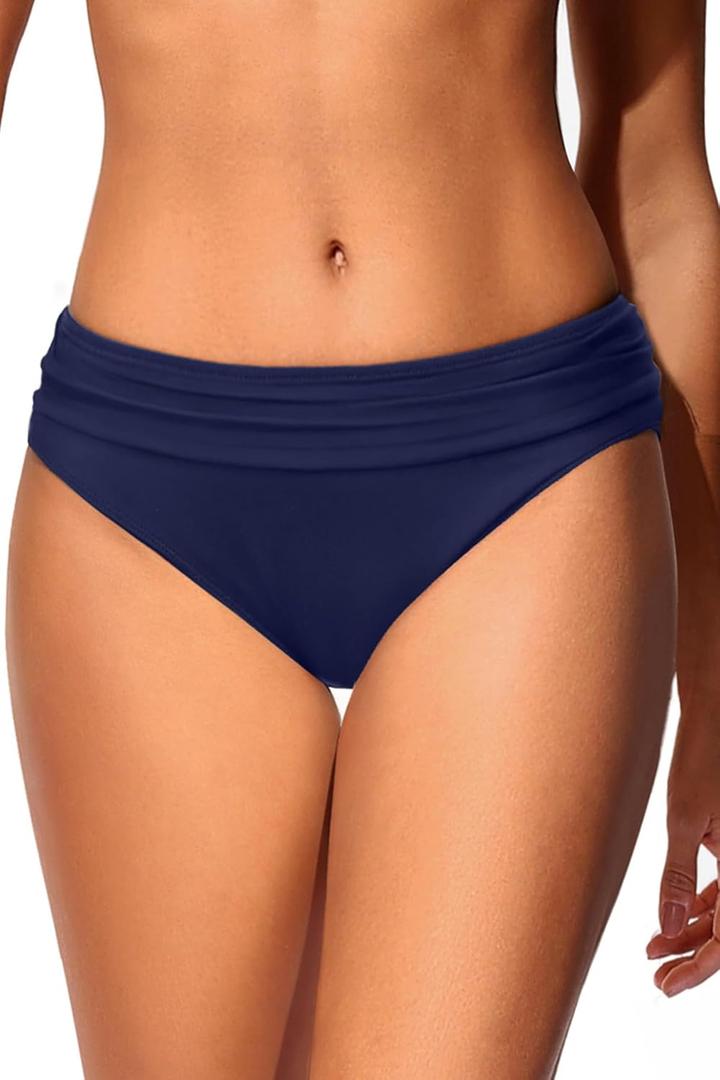 Zmart Women Full Coverage Ruched Bikini Bottoms Tummy Control Swim Bottoms Scrunch Ruffle Bathing Suit Bottom (Blue, M)