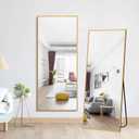 MIRUO Full Length Mirror, 64" x 21" Aluminum Alloy Frame Floor Mirror with Stand, Large Bedroom Mirror, Free Standing or Wall Mounted or Leaning Against Wall, Gold,65x22INCH_Gold