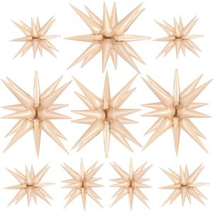 10 Pcs Caramel Star Balloons Explosion Starburst Balloon Foil Cone Balloons Magic for Birthday Wedding Anniversary Party Backdrops Decorations Supplies, 6 Pcs 22Inches and 4 Pcs 27Inches
