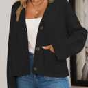 GREAIDEA Women's Fall Chunky Knit Open Front Sweaters Long Sleeve Button Cardigan 2025 Loose Short Outerwear Coats (Black, L)