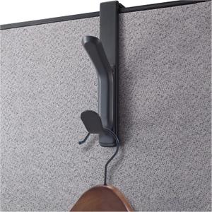 Officemate Double Coat Hooks for Cubicle Panels, Adjustable 1.25-3.5 Inch, Charcoal (22005) (Black)