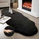 Ashler HOME DECO Ultra Soft Faux Rabbit Fur Chair Couch Cover Area Rug for Bedroom Floor Sofa Living Room Black 2 x 6 Feet