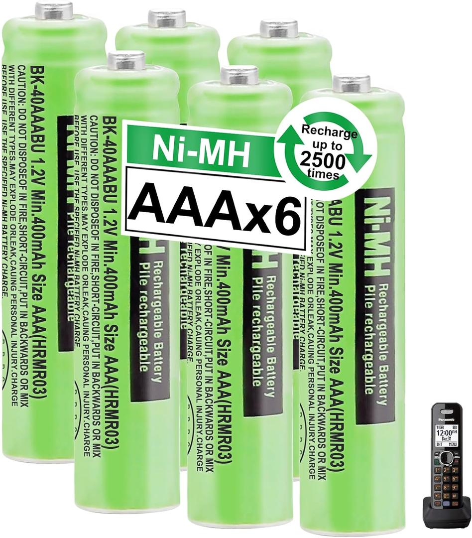 OSIM 6Pack BK-40AAABU Ni-MH AAA Rechargeable Batteries 1.2V AAA Ni-MH Rechargeable Batteries 400mah for Panasonic Cordless Phones, Remote Controls, Electronics
