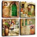 Flowers Boho Farmhouse Wall Art Canvas Painting Rustic Kitchen Wall Decor Bedroom for Teen Girl 4 Pcs Picture Framed Artwork Ready to Hang Family Wall Decorations for Living Room Dining Room Bathroom (yellow, 12inX12inX4(30cmX30cmX4)