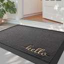 DEXI Front Door Mat Outside Entrance, 31x47 Rubber Entry Doormat Heavy Duty, Non Slip Welcome Mats for Inside House Floor Entryway Exterior Patio, Hello Grey