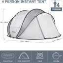 Pop Up Camping Tent, 2/4/6 Person Instant Tent Waterproof PU4500mm, Spacious Ventilated Camping Tent with Front Porch, Quick Setup Lightweight Portable for Outdoor Camping Hiking Beach