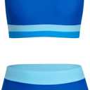 Alakuoti Girls Swimsuit Color Block Adjustable Straps Bikini Sets Teen Girl Two Piece Bathing Suits with Chest Pad Size 16, Blue