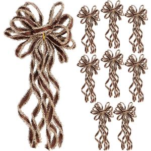 SY Super Bang 8 Pcs Coffee/Gold Velvet Christmas Bows for Christmas Tree Decorations Door Wreath Garland Bow Ornaments, for Gift Wrapping Wedding Home Holiday Party Decor.