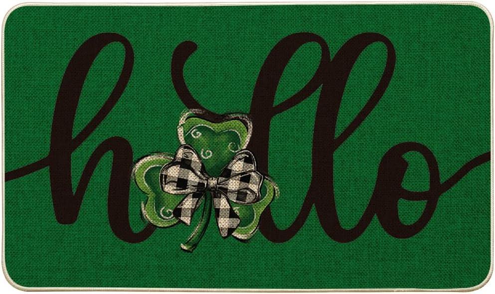 Artoid Mode Green Shamrock Hello St. Patrick's Day Doormat, Home Decor Low-Profile Switch Rug Door Mat Floor Mat for Indoor Outdoor 17x29 Inch